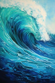 Ocean waves Ocean Mural, Cherries Painting, Wave Dance, Wave Drawing, Ocean Waves Art, Ocean Waves Painting, Big Wave Surfing, Wave Illustration, Wave Poster