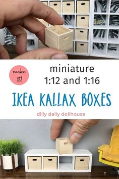 miniature ikea kallax boxes with text overlay