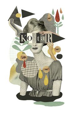 an illustration of a woman holding a sign that says ko star with other images surrounding her