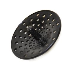 a black colander strainer on a white background