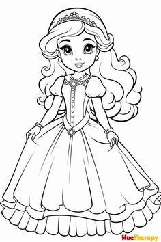 an image of a princess in her dress for coloring pages with the words, she is wearing