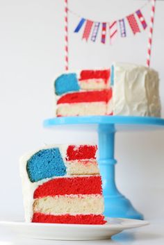 a slice of red, white and blue cake on a plate