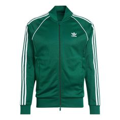 adidas Adicolor Classics SST Track Jacket 'Green' IR9863 Adidas Sporty Track Jacket With Logo, Sporty Adidas Track Jacket, Technical Track Jacket For Streetwear And Sports Season, Adidas Functional Track Jacket For Streetwear, Adidas Track Jacket For Streetwear, Adidas Moisture-wicking Track Jacket, Adidas Moisture-wicking Sportswear Track Jacket, Sports Track Jacket With Side Stripes, Sports Outerwear With Side Stripes