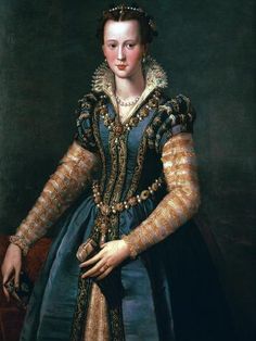 size: 12x9in Giclee Print: Portrait of Maria De Medici, 16th Century by Alessandro Allori : Parting Is Such Sweet Sorrow, 16th Century Portraits, 16th Century Clothing, Fashion History Timeline, Italian Dress, History Timeline, Print Portrait, Venus Dresses, Fine Linen