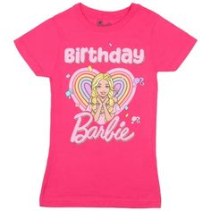 Dive into the world of Barbie with this delightful Barbie Girls Short Sleeve T-Shirt for your birthday girl! Made with soft and breathable cotton it ensures your child feels cozy all day. This girls Barbie tee shines at themed parties capturing the spirit of the beloved character. This shirt fitted with adorable Barbie graphics and the text "Birthday Barbie" adds a touch of charm to any party. Available in sizes X-Small, Small, Medium, Large, and X-Large it pairs nicely with any of your kid's cl Barbie Birthday Shirt, Girls Birthday Parties, Barbie Store, Original Barbie Doll, Birthday Barbie, Kids Shirts Design, Baby Barbie, Stylish Kids Outfits, Birthday Woman