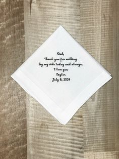 Beautiful 100% cotton handkerchief is perfect Wedding Gift for couple, Groom, Bride, Parents of the Bride, Parents of the Groom, Bridesmaids, Guests.   Materials: 100% premium cotton Color: white Custom Handkerchief, Embroidered Wedding Handkerchiefs, Personalized Wedding Hanky with Custom Text, Wedding Keepsake, Wedding Mementos Gift    Embroidered Wedding Handkerchief for  Dad - it's a very meaningful and sentimental gift for Father of the Bride or Father of the Groom.   Dimensions:  men's style - 16in X 16in men's (no lines) - 16in X 16in scalloped edge - 10,5in X 10,5in lace 1 corner - 10,5in X 10,5in lace border - 10,5in X 10,5in  Please double check your names, date, spelling.  If you need your order super ASAP: 1. Rush order (the same day shipping) click here https://sewandglowstudi Classic Handkerchiefs For Father's Day Gift, Classic Cotton Handkerchiefs As Gift, Classic Personalized Handkerchiefs For Anniversary, Classic Personalized Handkerchiefs For Gifts, Classic Personalized Handkerchiefs As Gift, Classic Customizable Handkerchiefs For Gift, Classic Wedding Handkerchiefs For Father's Day, Personalized White Handkerchiefs For Father's Day, Father's Day Anniversary Personalized Handkerchiefs