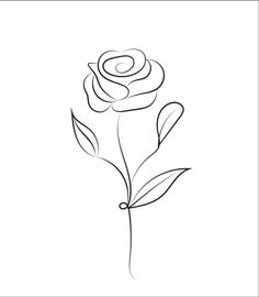 Simple Rose Line Drawing, Roses Simple Drawing, Rose Flower Line Art, Black And White Rose Drawing, Rose Flower Drawing Simple, Simple Rose Tattoo Design, Flower Line Art Simple, Rose Simple Drawing, Disney Line Art