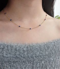 This necklace is handmade with 7 genuine Lapis Lazuli Gemstones wrapped in 14k Gold Filled or Sterling Silver, length of your choice. This dainty necklace is easy to wear alone or layered with other necklaces. All of our jewelry is handmade in our New York studio and every gemstone is handpicked to ensure the highest of quality. Item Description: - 7 Genuine Lapis Lazuli (3.0 mm) - USA made 14k Gold Filled or Sterling Silver (Nickel Free) - Length imaged: 15 inches *Note* If length you would lik Delicate Choker Necklace, Delicate Choker, Make Fashion, Gold Necklace Simple, Dainty Choker, Lapis Lazuli Necklace, Handmade Jewelry Necklace, Necklace Design, Beaded Choker Necklace