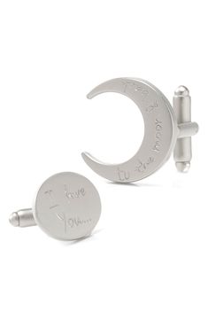 Embossed with love, these moon-phase cufflinks are the perfect nod to your special someone. 3/4" x 1/2" Metal Imported Moon Cufflinks, Small Gifts For Boyfriend, Gifts For Boyfriend, Special Someone, To The Moon And Back, Silver Cufflinks, Your Special, Cuff Links, To The Moon