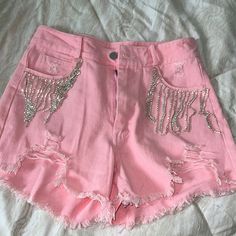 Super Cute Fringe Pink Shorts Bought Off Willow Boutique Unfortunately Do Not Fit Me Are In Great Condition Only Tried On High Waist Cotton Shorts For Party, High Waist Cotton Party Shorts, Trendy Cotton Shorts For Party, Trendy Short Pink Pants, Trendy Pink Short Length Pants, Trendy Short Length Pink Pants, Trendy Short-length Pink Pants, High Waist Cotton Bottoms For Party, Summer Party Cotton Pants