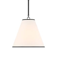 a light fixture with a white shade hanging from it's side, on a white background