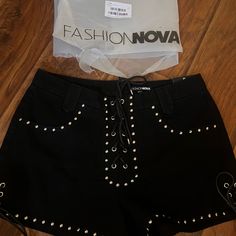 Brand New Fashion Nova Shorts Size 9 Edgy Cotton Bottoms For Party, High Waist Cotton Shorts For Party, High Waist Cotton Party Shorts, Edgy Cotton Party Bottoms, Edgy Bottoms For Summer Night Out, Edgy Summer Bottoms For Night Out, Edgy Bottoms For Night Out In Summer, Trendy Short Pants For Night Out, Trendy Black Short Pants