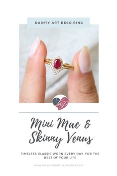 What a chic combo here from Rosados Box! Our ruby Mini Mae & Skinny Venus is a great combo for all the art deco lovers out there. #rings #uniquerings #promiserings #gold #ruby #gemstone #birthstone #birthstonejewelry #diamonds #dainty #artdeco #oval #halo #milgrain #vintage #stackingrings #chevron #jewelry #gifts Oval Stackable Ruby Ring For Anniversary, Oval Ruby Stackable Ring For Anniversary, Anniversary Stackable Oval Ruby Ring, Anniversary Oval Ruby Stackable Ring, Art Deco Rings, Chevron Jewelry, Milgrain Ring, A Day In Life, Ruby Diamond