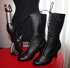 Boots! Black Steampunk Moto Boots With Round Toe, Black Steampunk Lace-up Boots, Gothic Fitted Boots For Alternative Fashion, Gothic Heeled Boots With Round Toe, Gothic Fitted Lace-up Boots With Round Toe, Gothic Fitted Heeled Boots With Round Toe, Fitted Gothic Lace-up Boots With Round Toe, Fitted Gothic Heeled Boots With Round Toe, Gothic Fitted Moto Boots With Round Toe