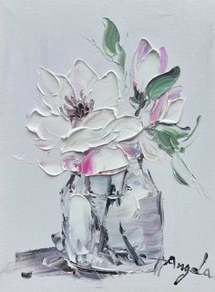 a painting of flowers in a glass vase