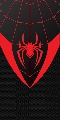 the spiderman logo is shown in red and black