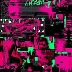 an abstract painting in pink and green with the word utopia written on it's side