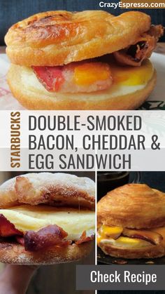 Starbucks Double-Smoked Bacon, Cheddar & Egg Sandwich Starbucks Ingredients, Starbucks Breakfast Sandwich, Toasted Croissant, Starbucks Sandwiches, Starbucks Calories, Cheddar Sandwich, Bacon And Egg Sandwich, Starbucks Breakfast, Egg Sandwich Recipe