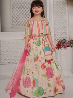 Misha Girl's Silk Printed Fancy Lehenga Choli Suit. Soft & comfortable fabric. Paired with dupatta. Experience the perfect fusion of tradition and style with Misha Lehenga Choli Suit. Crafted with luxurious silk and adorned with intricate prints, this suit exudes elegance and grace.