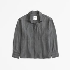 Comfy shirt jacket in a soft synthetic fabric and oversized-fit silhouette, featuring classic collar, chest pockets, button-up front and straight hem. Effortless Fall Tops With Pockets, Oversized Fall Workwear Shirt, Effortless Fall Workwear Shirt, Shirt Jacket Womens, Comfy Shirts, Suits Coats, Athletic Fits, Synthetic Fabric, Oversized Shirt