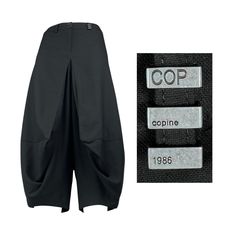 I absolutely love these Yamamoto style vintage pants by renowned French brand, Cop Copine. 🥰 So tempted to keep them for myself!  These Japanese inspired y2k drop crotch harem pants feature a waistband with belt loops, a button & zip fly and back pockets. These deconstructed pants are pleated at the front with asymmetrical fold-over detail, have cropped length and are tapered at the cuff. With an avant-garde design, these ninja skirt-pants feature a baggy construction and captivating asymmetric Deconstructed Pants, Sarouel Pants, Harem Trousers, Baggy Pants, Baggy Pant, French Brands, Vintage Pants, Cropped Trousers, Skirt Pants