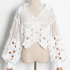 44487985103070 Fashion Shirts, Spring Clothes, Loose Long Sleeve, Fun Crochet Projects, Crochet Crop Top, Crop Top Blouse, Shirt For Women, Crochet Designs, Clothing Patterns