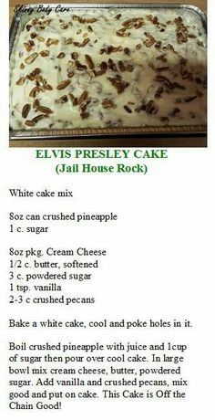 the recipe for elvis presley cake is shown