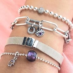 Pandora Me Bracelet, Pandora Mixed Metal Bracelet, Pandora Mesh Bracelet, Trendy Multicolor Nickel-free Charm Bracelet, Pandora Rings Stacked, Nickel-free Charm Bracelet For Mother's Day, Pandora Pave, Nickel-free Silver Charm Bracelet For Mother's Day, Pandora Essence