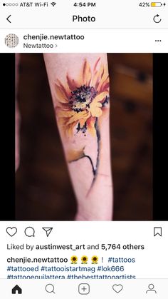 a woman's arm with a sunflower tattoo on it and the words instagram