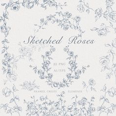 the front and back cover of a book with roses on it, in blue ink