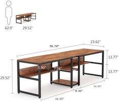 an image of a table and shelf with measurements