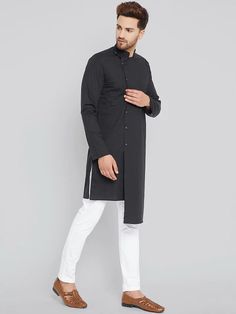 Designer men asymetric black kurta pajama. It is a long indian shirt widely wore in formal occasions Black Cotton Sherwani With Long Sleeves, Black Cotton Straight Kurta, Black Long Sleeve Kurta For Diwali, Black Cotton Sherwani Straight Kurta, Black Cotton Sherwani With Straight Kurta Shape, Cotton Black Kurta For Festivals, Black Cotton Kurta For Festivals, Long Cotton Kurta For Eid, Unstitched Black Cotton Kurta