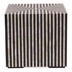 a black and white box with stripes on it