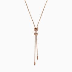 The Ecksand Iconic X Lariat Necklace shown with Lab-grown VS2+/ F+ in 14k Rose Gold Luxury Lariat Necklace With Detachable Pendant, Rose Gold Lariat Necklace With Adjustable Chain, Elegant Rose Gold Lariat Necklace With Clavicle Chain, Adjustable Rose Gold Lariat Necklace, Luxury Lariat Necklace With Adjustable Chain, Elegant Rose Gold Lariat Necklace, Luxury Rose Gold Lariat Jewelry, Rose Gold Lariat Necklace For Formal Occasions, Luxury Lariat Necklace With Detachable Pendant As Gift