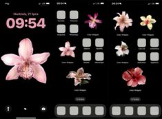 an iphone screen showing different flowers and numbers on the phone's display area, including orchids