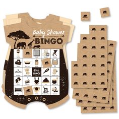 a baby shower game with elephants and giraffes on it's back