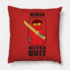 Lego Ninjago Kai with catchphrase Ninja Never Quit -- Choose from our vast selection of throw pillows to match with your desired size to make the perfect custom pillow. Pick your favorite: Movies, TV Shows, Art, and so much more! Available in extra small, small, medium, large. For beds, couches/sofas, love seats, and chairs. Perfect for decoration. Lego Ninjago Kai, Ninjago Kai, Never Quit, Catch Phrase, Lego Ninjago, Custom Pillow, Custom Pillows, Love Seat, Pillow Art