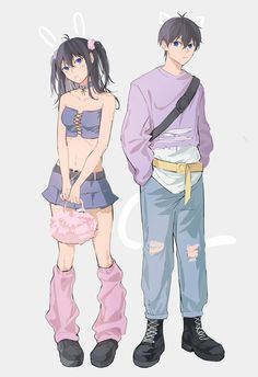 two anime characters standing next to each other