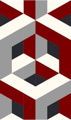 an abstract red and grey pattern with white squares on it's sides, in the center is a rectangle shaped object