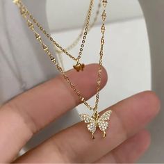 Simple Elegant Jewelry, Heart Shaped Pendant Necklace, Crystal Heart Pendant, Butterfly Pendant Necklace, Neck Jewellery, Trendy Necklaces, Chain Choker Necklace, Heart Shape Pendant, Layered Jewelry