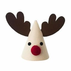 a close up of a reindeer head on a white background with red nose and antlers