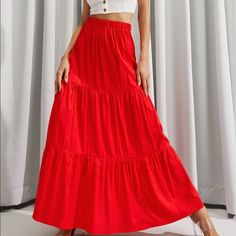 Beautiful 100% Polyester, Satin-Finish Red Maxi Skirt By Luuke’s. Perfect For The Holidays! Brand-New, Never Worn. Msrp: $40. Sized On Tag As Large, But Runs Small. Fits Medium (8-10) Best. Casual Red Long Skirt, Casual Red Full Skirt Bottoms, High Waist Red Lined Maxi Skirt, Red High Waist Lined Maxi Skirt, High Waist Red Maxi Skirt With Lining, Casual Red Flared Skirt, Red High Waist Maxi Skirt, Red Skirted Bottoms, Red Solid Color Skirt For Spring