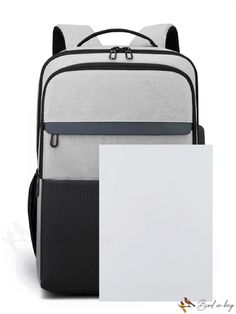 BirdinBag - Stylish Unisex Two Tone Zip Front Classic Backpack Rectangular Laptop Bag For Students, Rectangular Laptop Bag For Back To School, Large Capacity Rectangular Laptop Bag For Back To School, Large Capacity Rectangular Laptop Bag For School, Large Capacity Gray Student Bag, Portable Backpack For Commuting, Rectangular Student Backpack, Gray Portable Backpack, Large Capacity Commuting Backpack