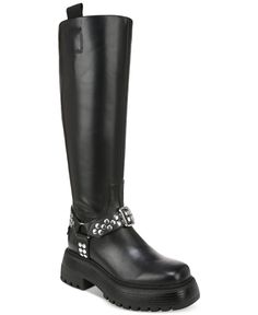 in stock Black Moto Boots, Sam Edelman Boots, Boots Square Toe, Stylish Boots, Wide Calf Boots, Beautiful Boots, Metal Trim, Motorcycle Boots, Moto Boots