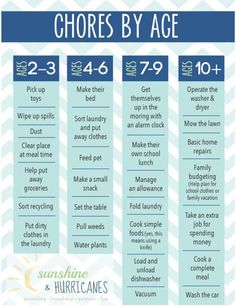 the chores by age poster with instructions to help you keep organized and clean your house