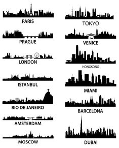 the world's most famous cities are shown in black and white