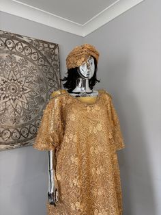 African/Nigeria bubu outfit, lace fabric. One size. can fit 10-20 And  Please note measurements: Dress: Width: 64inches Lenght: 62inches Vest: Width:50 inches Traditional Lace Kaftan For Wedding, Traditional Lace Wedding Kaftan, Bohemian Lace Dress For Festive Occasions, Lace Kaftan For Wedding, Wedding Kaftan With Lace Work, Wedding Lace Kaftan With Lace Work, Lace Wedding Kaftan With Lace Work, Traditional Gold Lace Sets, Bubu Outfit