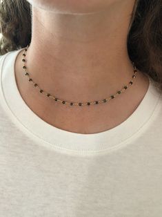 we love our rosary beads soooo much so we had to make a choker! these are simple, cute & available in turquoise and black. -1 rosary bead choker in your choice of color (15 inch)every piece of jewelry is handcrafted and/or assembled at bubs & sass. we pay a lot of attention to detail and want our customers to be happy! please reach out if we haven't accomplished this. all of our products are nickel and lead free.thank you for choosing bubs & sass. we are so very grateful. Adjustable Black Wire Wrapped Beaded Necklace, Adjustable Black Wire Wrapped Beaded Necklaces, Dainty Adjustable Beaded Chain Choker, Black Wire Wrapped Choker Jewelry, Adjustable Dainty Black Choker, Adjustable Black Choker With Tiny Beads, Dainty Adjustable Black Beaded Jewelry, Dainty Black Beaded Necklace With Round Beads, Dainty Black Beaded Chain Necklace