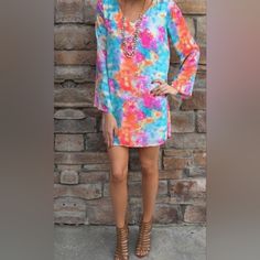 New With Tags, Fully Lined Bright Tye Die Multicolor Pastels Mini Dress. Long Flutter Sleeves Measures 21 Inches Pit To Pit, 35 Inches Long In Front, 37.Inches Long In Back 100% Polyester, Hand Wash #Festival #Bohemian #Preppy Colorful V-neck Mini Dress, Spring Tie Dye Long Sleeve Dress, Trendy Multicolor Spring Dresses, Casual Shift Mini Dress For Spring, Casual Spring Shift Mini Dress, Summer Pink Shift Dress, Flowy Multicolor Mini Dress For Brunch, Colorful Casual Mini Dress For Party, Summer Tie Dye Long Sleeve Dresses