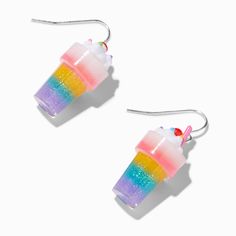 Get a layered, rainbow look with these fun drops. The silver-tone fish hook closures have a plastic cup that is accented with whipped cream and decoration.Finish: Silver-toneDrop: 1 in. / 2.54 cm. Closure: Fish hook Material: Metal - Claire's Rainbow Milk 1" Drop Earrings Claire’s Earrings, Rainbow Milk, Spoiled Princess, Claires Earrings, Claire's Accessories, Gold Starburst, Miraculous Ladybug Oc, Chantel Jeffries, Fun Crafts To Do